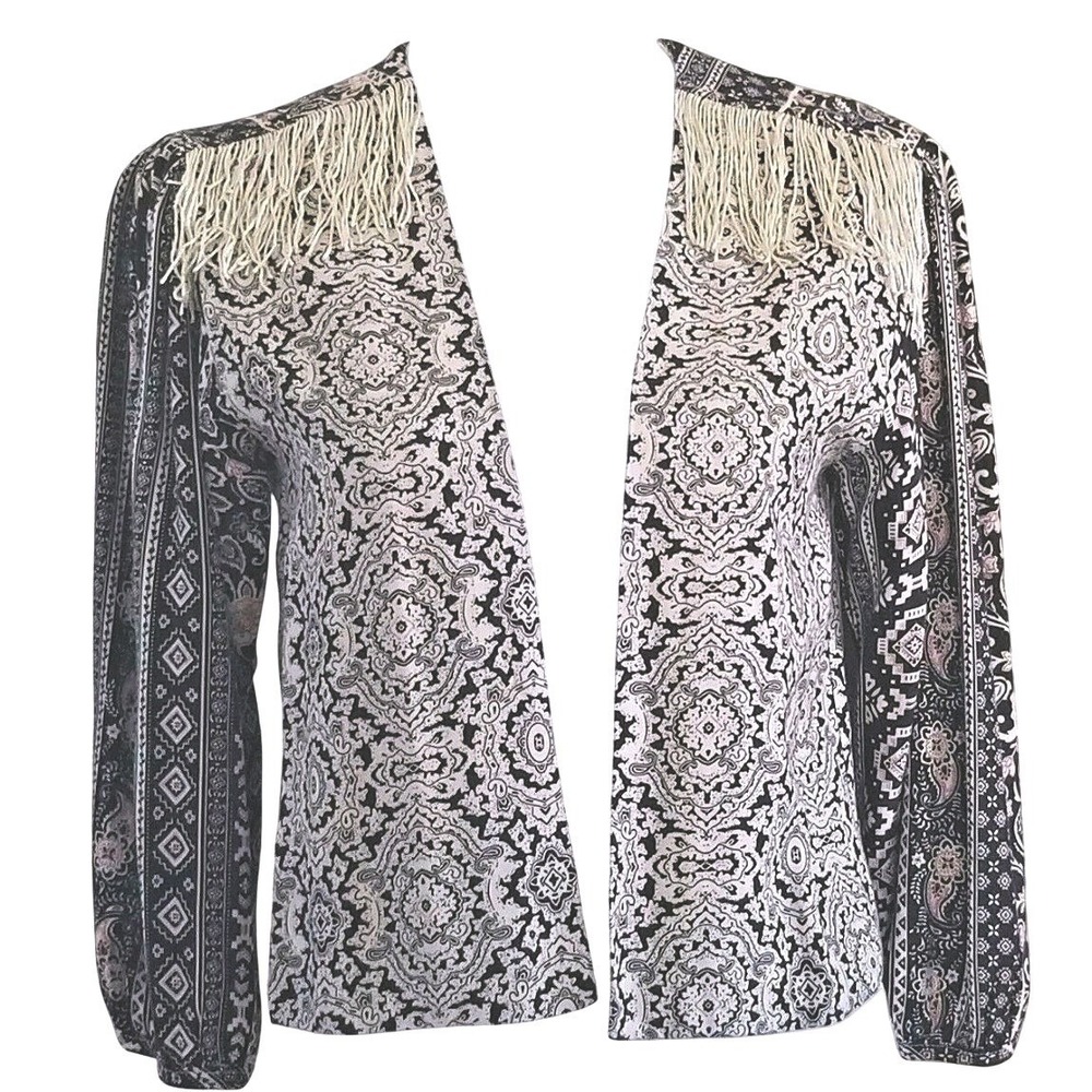 Gimmicks by BKE Womens Small Fringe Bolero Jacket Gold Beige‎ Pink Black